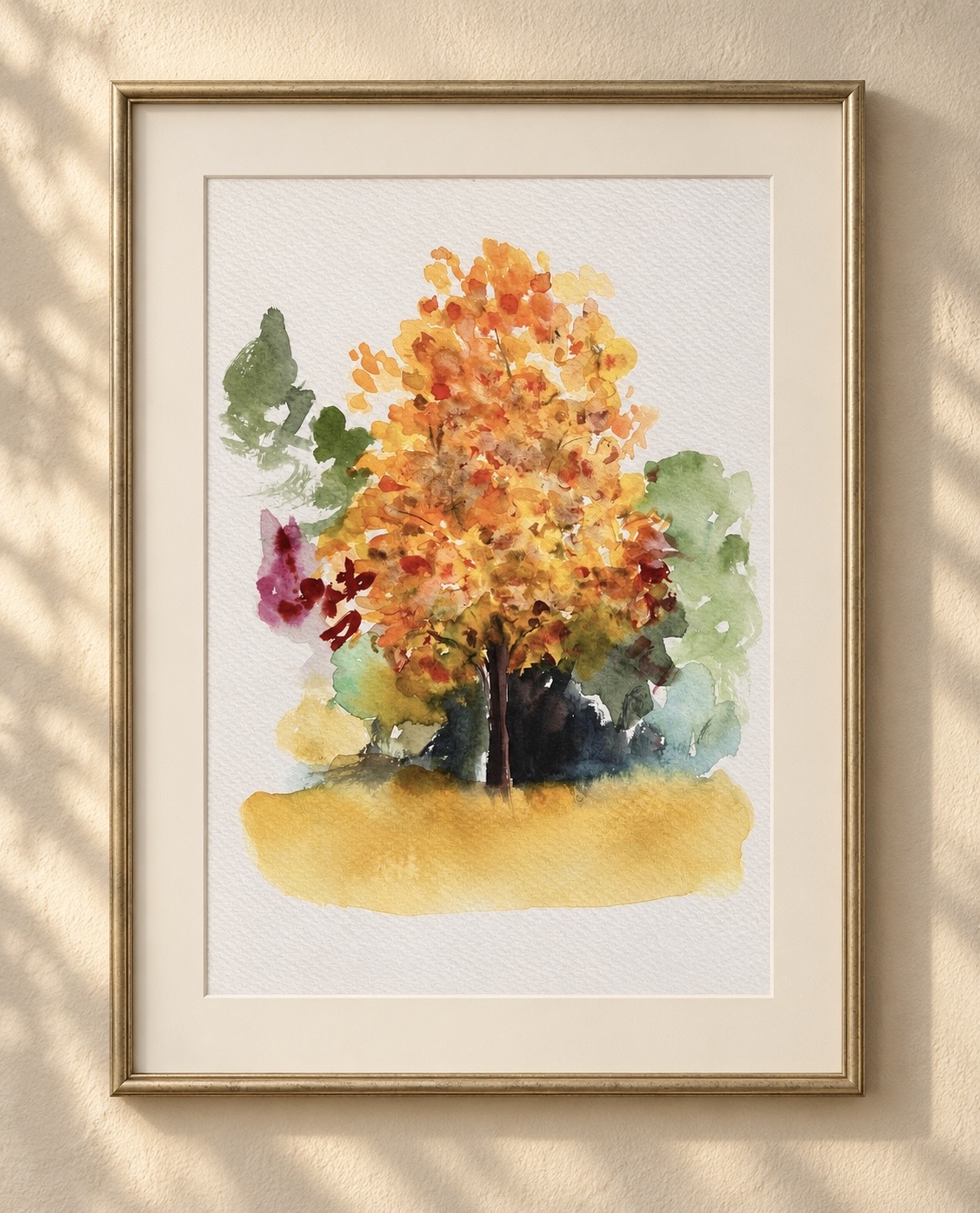 Interior visualisation of Breath of Autumn. October by Marina Stognieva framed in an interior